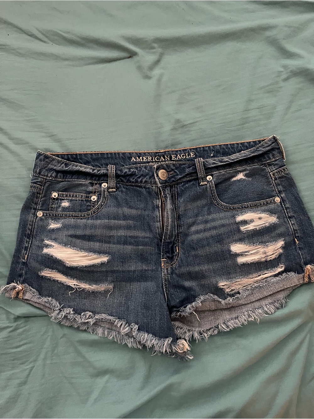 American Eagle Outfitters Dark Wash Distressed Frayed Hem Jean Shorts